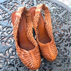 MICHAEL Michael Kors Tan Woven Leather Wedge Sandals